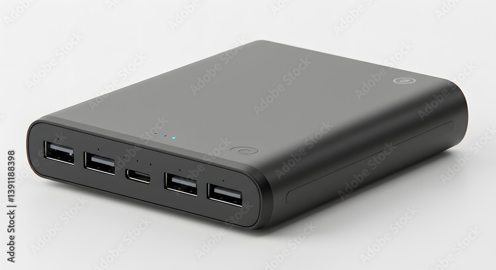 Black Portable Power Bank with Multiple Ports for Charging Devices Black Portable Power Bank with Multiple Ports for Charging Devices