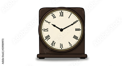 Cartoon Brown Wooden Clock with Roman Numerals Time Telling