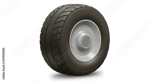 Isolated Car Tire with Silver Rim on White Background - Automotive