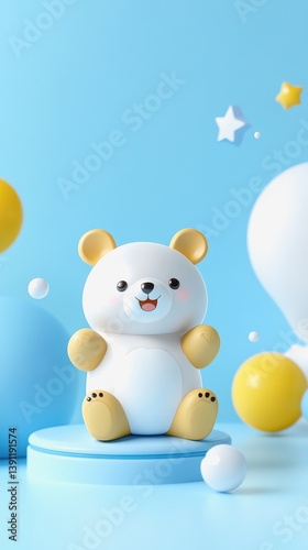 Adorable 3d illustration of a teddy bear sitting cheerfully on a blue surface perfect for playful designs