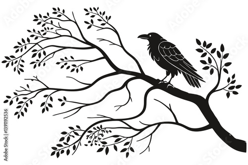 Cute vector illustration of a bird drawing on a tree branch, a lovely nature design