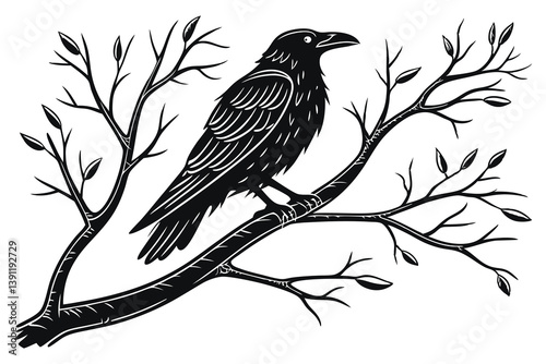 Small brown bird with feathers sitting wild on a green tree branch
