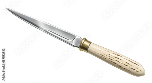 Silver Letter Opener with Antler Handle Close Up on White Background
