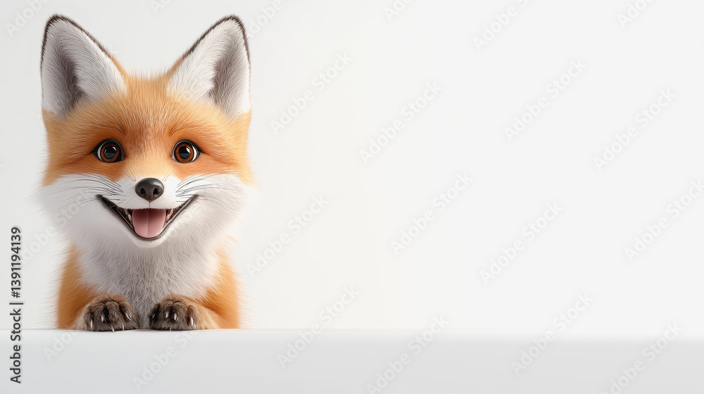 Fototapeta premium Delightful 3d illustration of a wild fox with its mouth open in a playful expression surrounded by nature