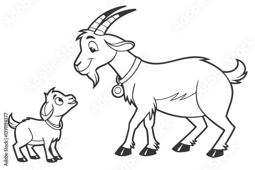 Cute cartoon goat silhouette, an isolated farm animal vector illustration