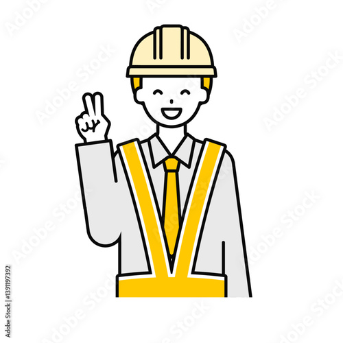 上半身のポーズ_シンプルな交通誘導員の男性04