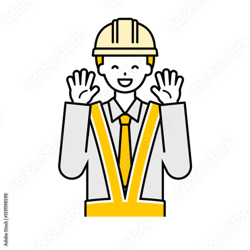 上半身のポーズ_シンプルな交通誘導員の男性09