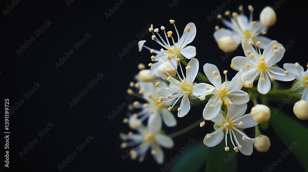 Obraz premium Closeup of Delicate White Flowers with Yellow Stamens on a Transparent Background