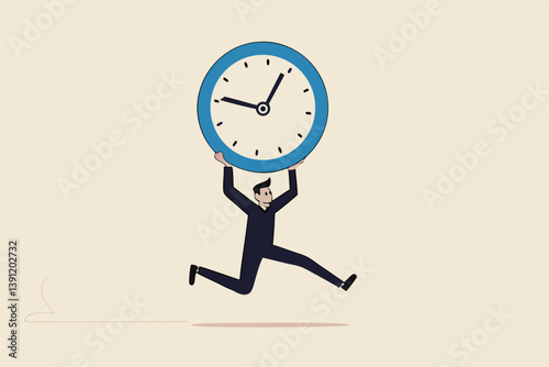 Steal time, productivity or procrastination problem, work efficiency to finish in deadline, strategy or accomplishment concept, burglar thief stealing time clock and run away.