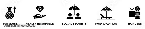 employee benefits web banner concept with group of icons for business and media in mix style