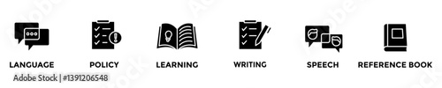 grammar web banner concept with group of icons for business and media in mix style
