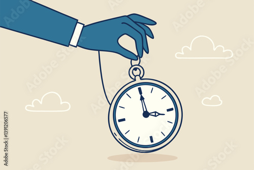 Control time, freedom or efficient time management to finish project within deadline, productivity or efficiency, productive project manager concept, businessman hand control time with clock puppet.