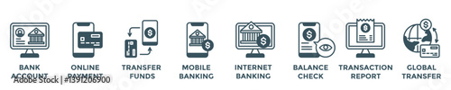 online banking web banner concept with group of icons for business and media in mix style