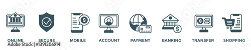 online bankingg web banner concept with group of icons for business and media in mix style
