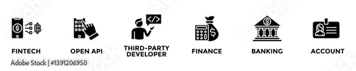 open banking web banner concept with group of icons for business and media in mix style
