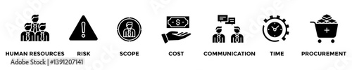 project management web banner concept with group of icons for business and media in mix style