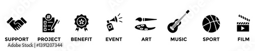 sponsor web banner concept with group of icons for business and media in mix style