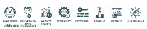web optimation web banner concept with group of icons for business and media in mix style