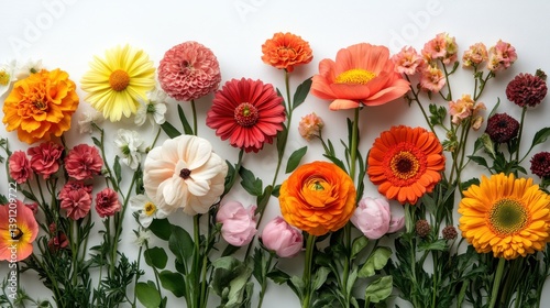 Wallpaper Mural Colorful Variety of Fresh Flowers on White Background Display Torontodigital.ca