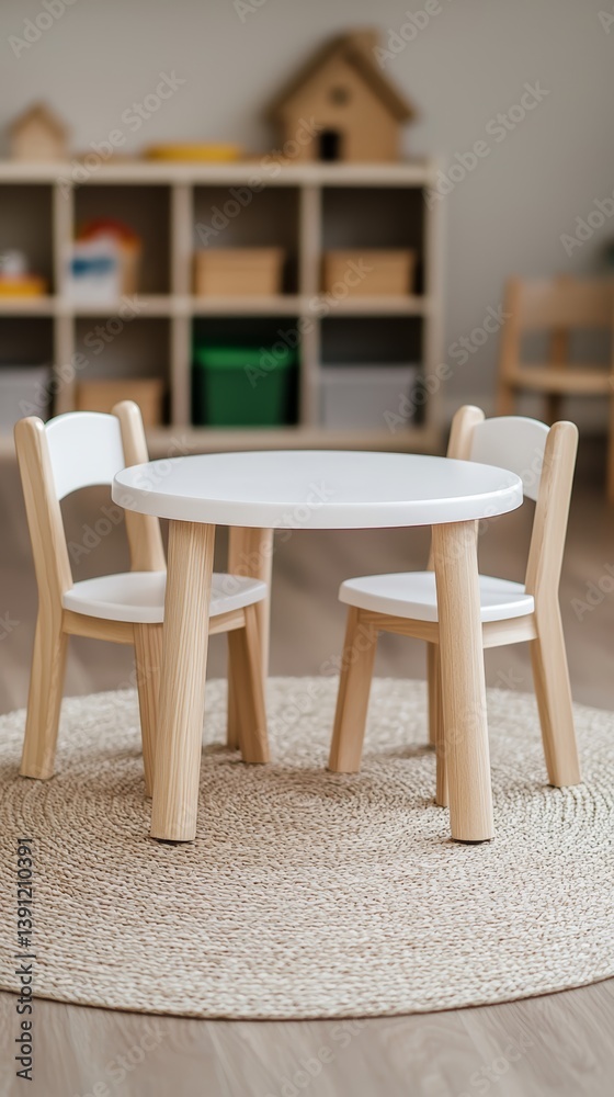 Inclusive play space children table and chairs for disability representation cozy environment indoor setting minimalist concept Inclusive play space children table and chairs for disability representation cozy environment indoor setting minimalist concept