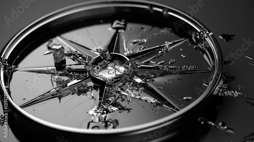 A broken compass symbolizing lost direction and uncertainty in life and decisions. photo