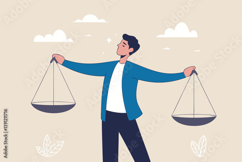 Comparison advantage and disadvantage, integrity or honest truth, pros and cons or measurement, judge or ethical, decision or balance concept, businessman comparing scale to be equal, fair measuring.