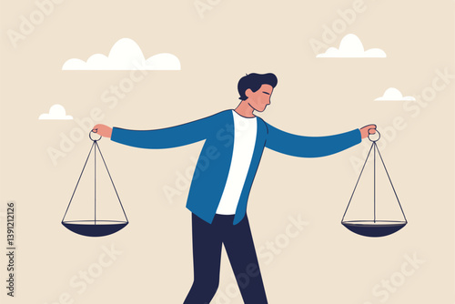 Comparison advantage and disadvantage, integrity or honest truth, pros and cons or measurement, judge or ethical, decision or balance concept, businessman comparing scale to be equal, fair measuring.
