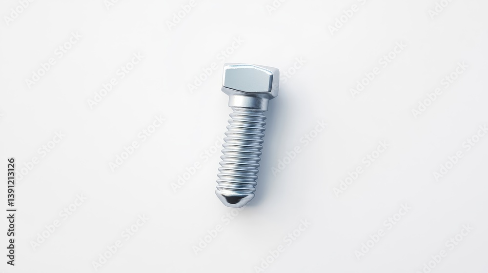 Fototapeta premium Metal Bolt on White Background with Shadow and Reflection Effect