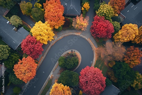 Autumn Street Aerial View