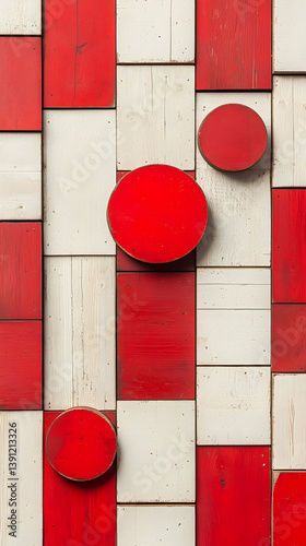 Red and White Geometric Wooden Block Art