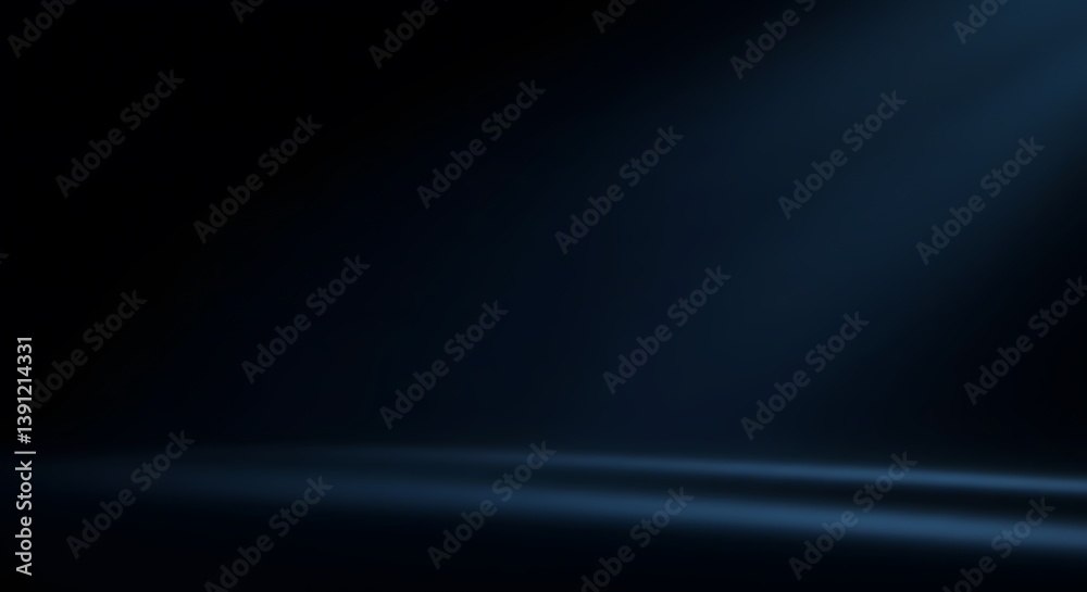 gradient shadows, Diagonal light beam crossing dark background dramatic effect for black friday advertisement, minimalist abstract, moody ambiance, deep black and blue tones, mysterious glow,