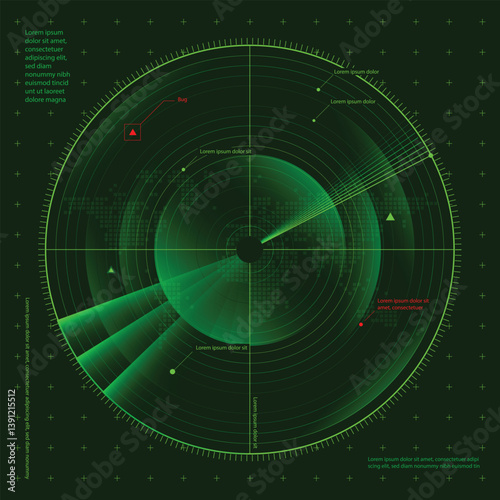 Green screen radar design for night mode, Heat detection radar, Green sonar display in tank or head equipment