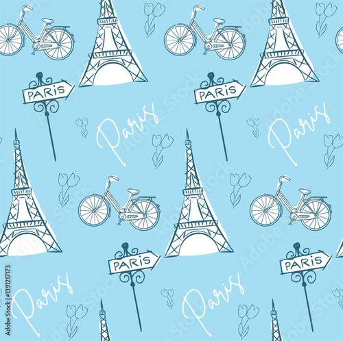 paris pattern background blue.