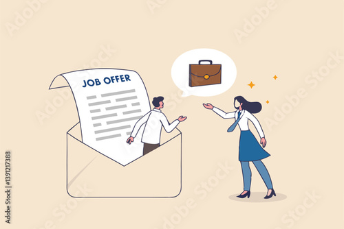 Job offer or new opportunity, career promotion or decision to change to new office, employment or recruitment, vacancy or hiring concept, businessman on email envelope offer new job to candidate.