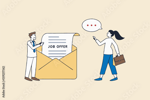 Job offer or new opportunity, career promotion or decision to change to new office, employment or recruitment, vacancy or hiring concept, businessman on email envelope offer new job to candidate.