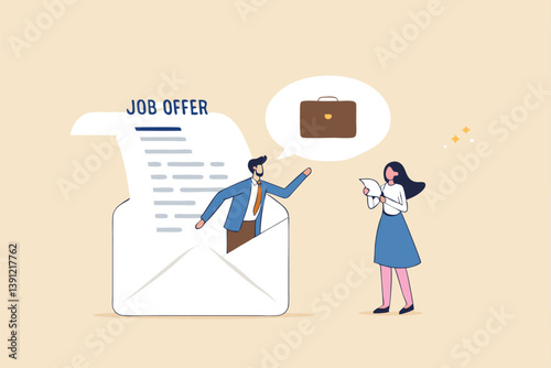 Job offer or new opportunity, career promotion or decision to change to new office, employment or recruitment, vacancy or hiring concept, businessman on email envelope offer new job to candidate.