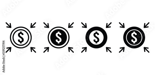 Funding Icon Black and White Coin Symbol with Arrows Vector Design