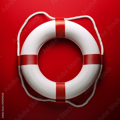 Lifebuoy on Bright Red Background