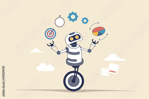 AI artificial intelligence to help productivity, innovation technology for work efficiency, automation or robotic assistance, smart assistance concept, AI robot expert help multitask or productivity.