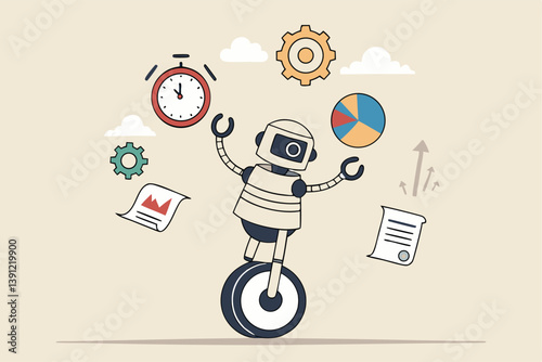 AI artificial intelligence to help productivity, innovation technology for work efficiency, automation or robotic assistance, smart assistance concept, AI robot expert help multitask or productivity.