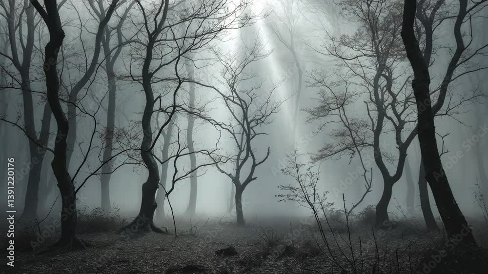 custom made wallpaper toronto digitalEerie fog-laden forest portrayed in monochrome as an idea of haunted woods.