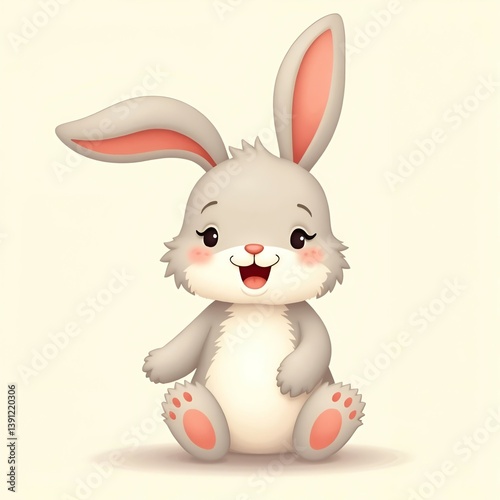 Whimsical vintage Easter Bunny mascot in soft pastel hues with fluffy ears and gentle grin, isolated on white background for nostalgic seasonal branding
