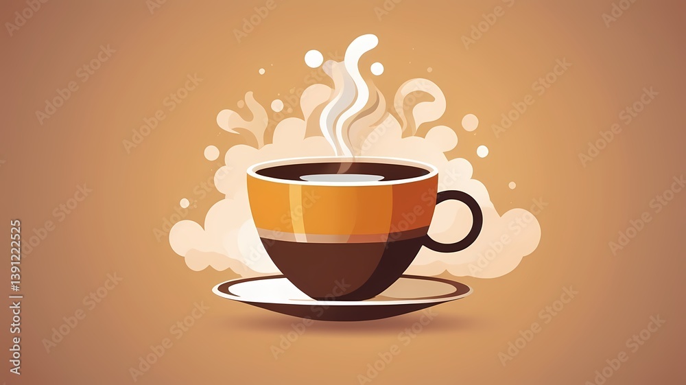 Obraz premium Modern coffee cup vector icon with steam, warm color palette, suitable for a café logo