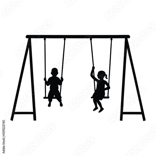 Swing set with Kids Playing Silhouette Vector Illustrations of Children at Play