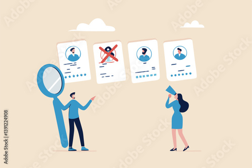 Redundant job, layoff staff or reduce head count, fired employee or worker, losing job from economic recession, dismiss or picking redundant staff concept, businessman HR choose redundancy employee.