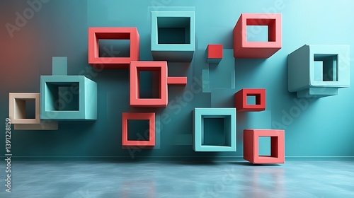 Abstract colorful cube wall art.