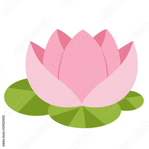 Flat illustration of a pink lotus flower with green lily pads. Perfect for spa, nature, wellness, meditation, or floral-themed design in digital art, branding, and educational materials.