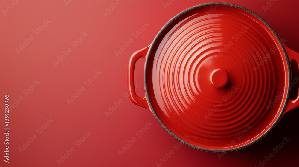 Fototapeta premium A vibrant red cooking pot on a matching background for culinary inspiration.