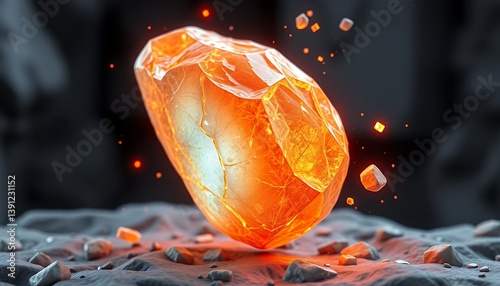 Glowing Orange Rock Fragment on Dark Background