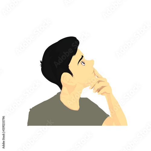 young man thinking about something without background